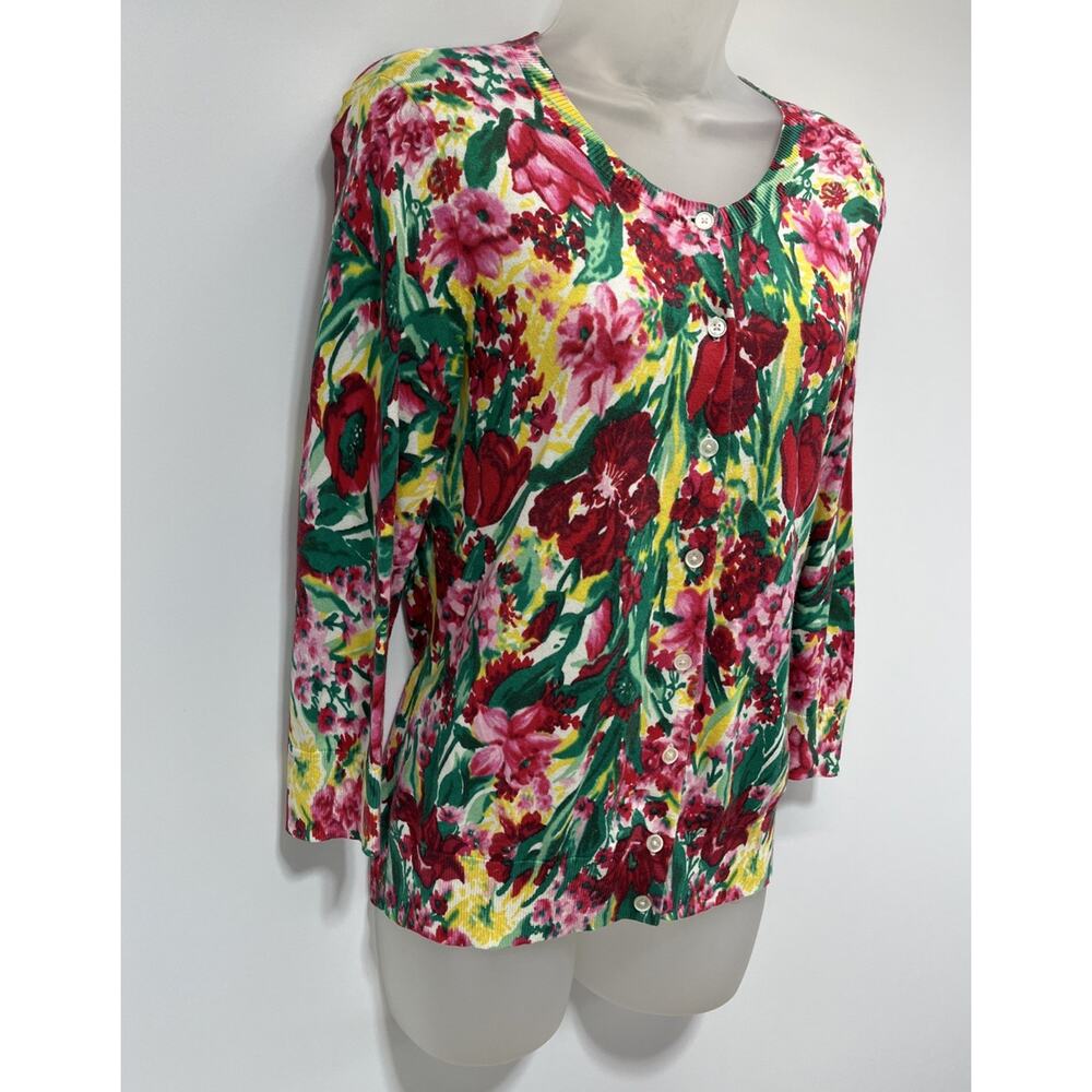 Talbots Charming 3/4 Sleeve Cardigan Button Front Spring Floral Size Small - Picture 2 of 7